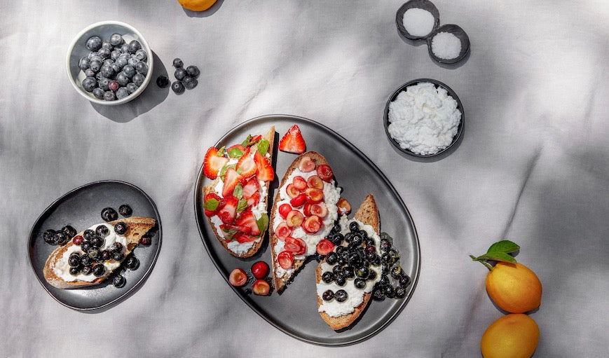 Breakfast in Bed, Ricotta Toast with Blueberries, Lemon and Thyme