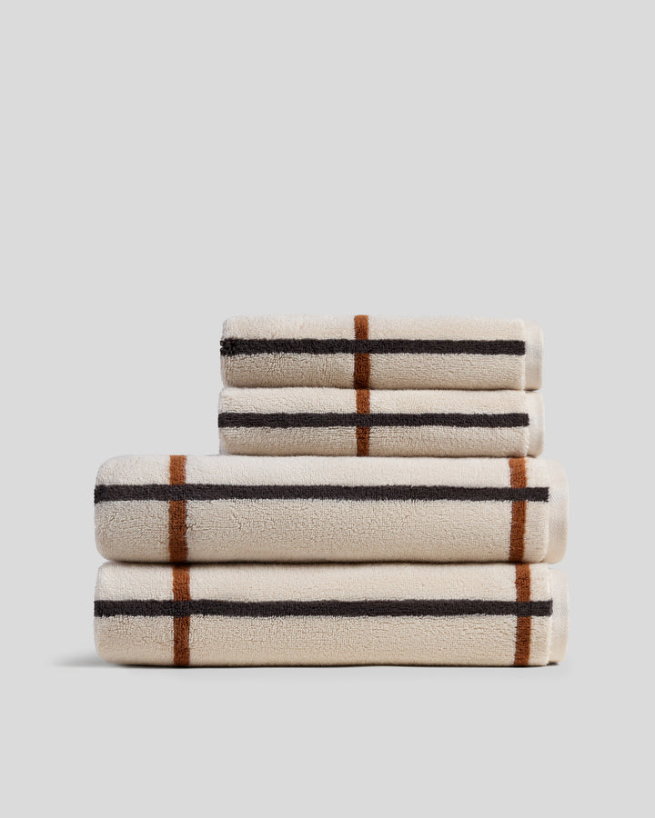 2+2 Organic Plush Bath Bundle - Bone Windowpane