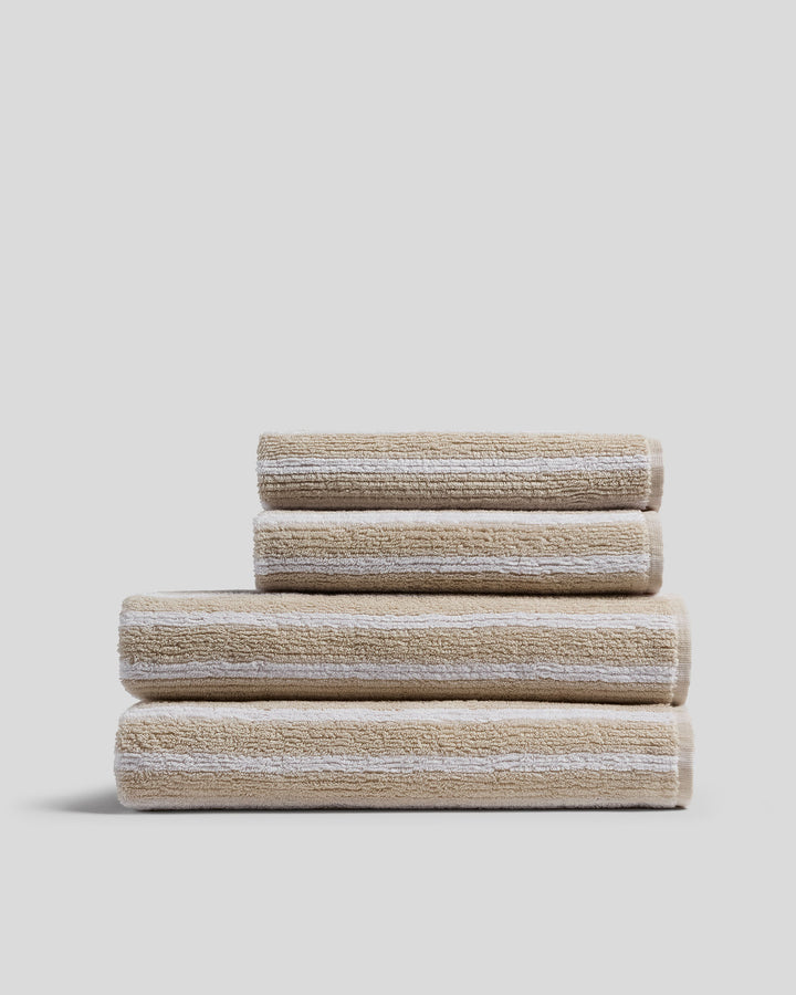 2+2 Organic Resort Stripe Bath Bundle - Bone with White