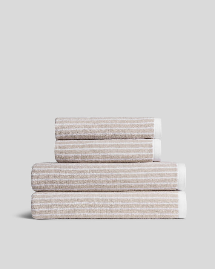 2+2 Pinstripe Bath Bundle - Bone and White