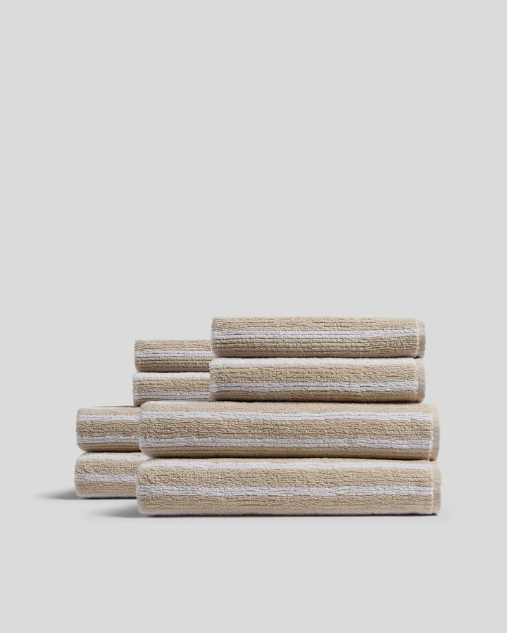 4+4 Organic Resort Stripe Bath Bundle - Bone with White