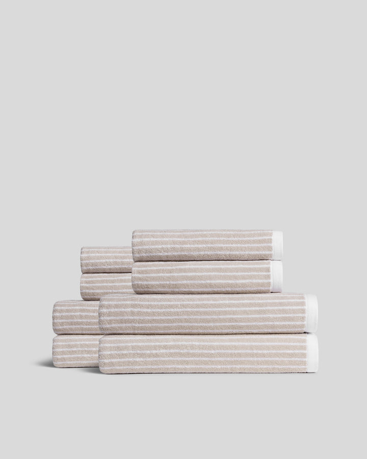 4+4 Pinstripe Bath Bundle - Bone and White