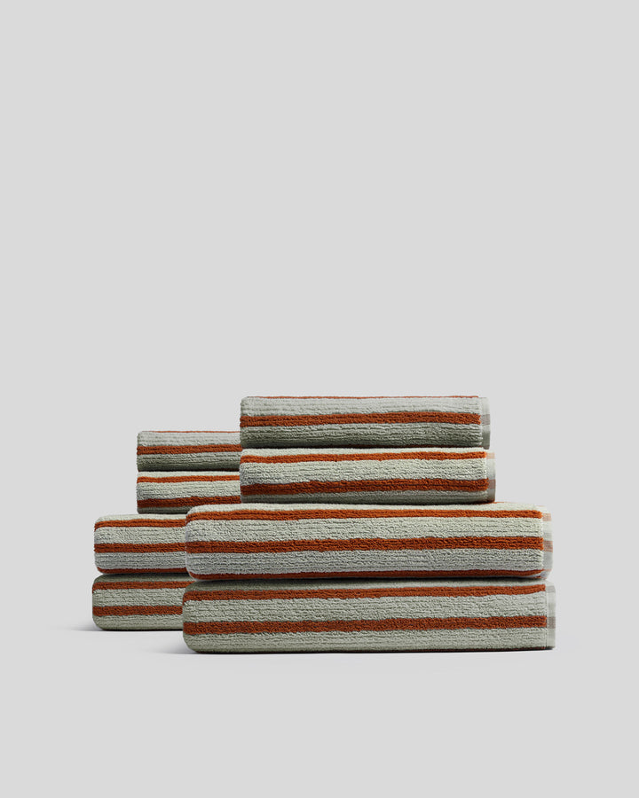 4+4 Organic Resort Stripe Bath Bundle -  Sage with Russet