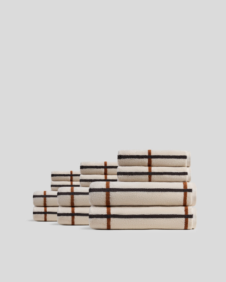 6+6 Organic Plush Bath Bundle - Bone Windowpane