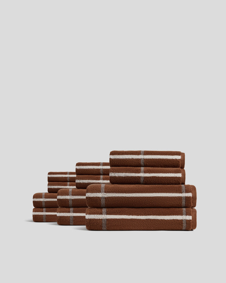 6+6 Organic Plush Bath Bundle - Tobacco Windowpane