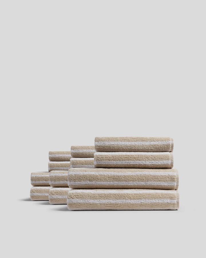 6+6 Organic Resort Stripe Bath Bundle - Bone with White