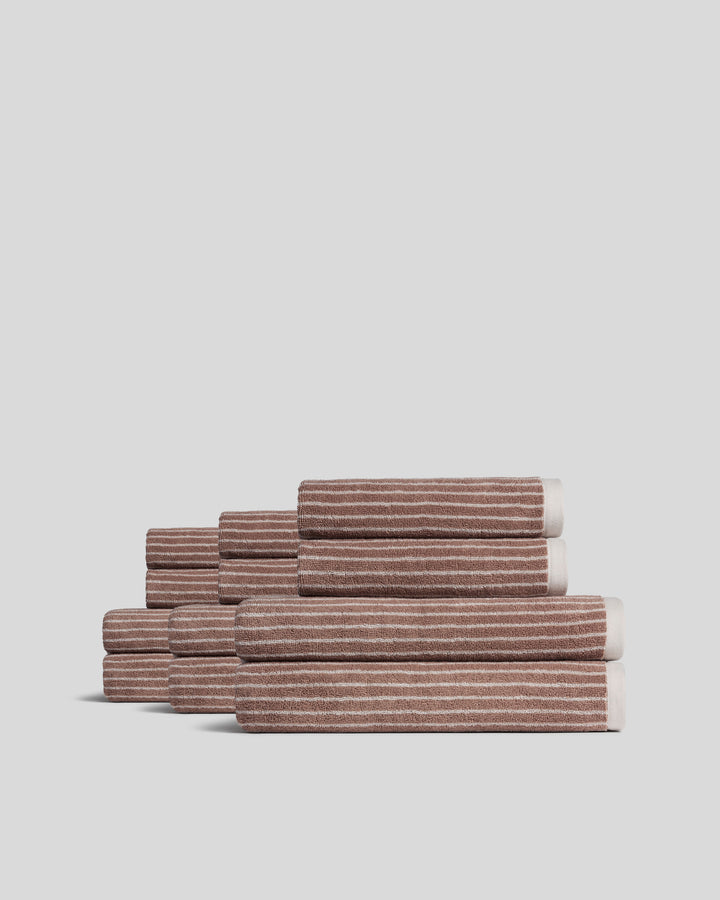 6+6 Pinstripe Bath Bundle - Adobe and Alabaster