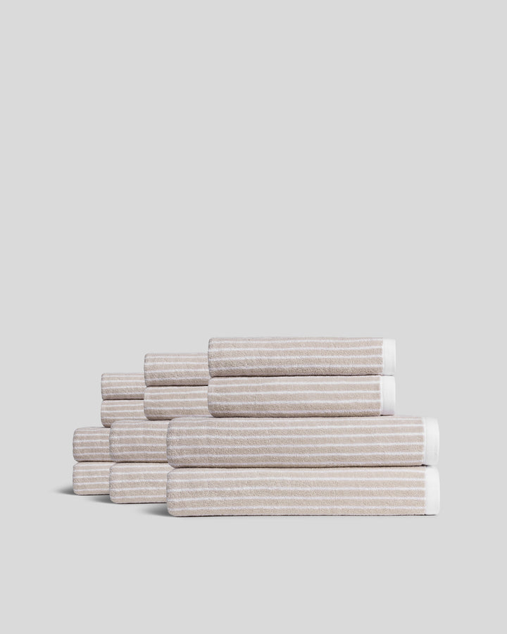 6+6 Pinstripe Bath Bundle - Bone and White
