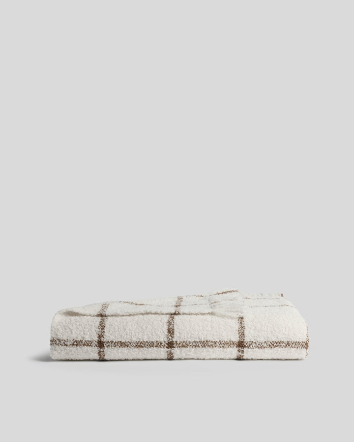 Alpaca Boucle Windowpane Throw (Cream with Tobacco)