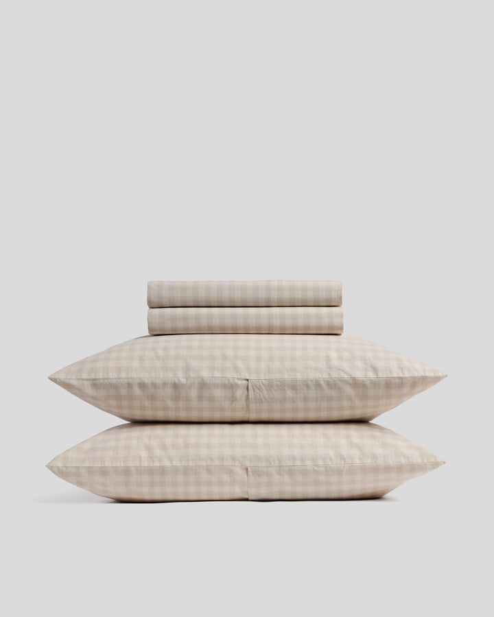 Brushed Cotton Sheet Set - Bone Check K/CK
