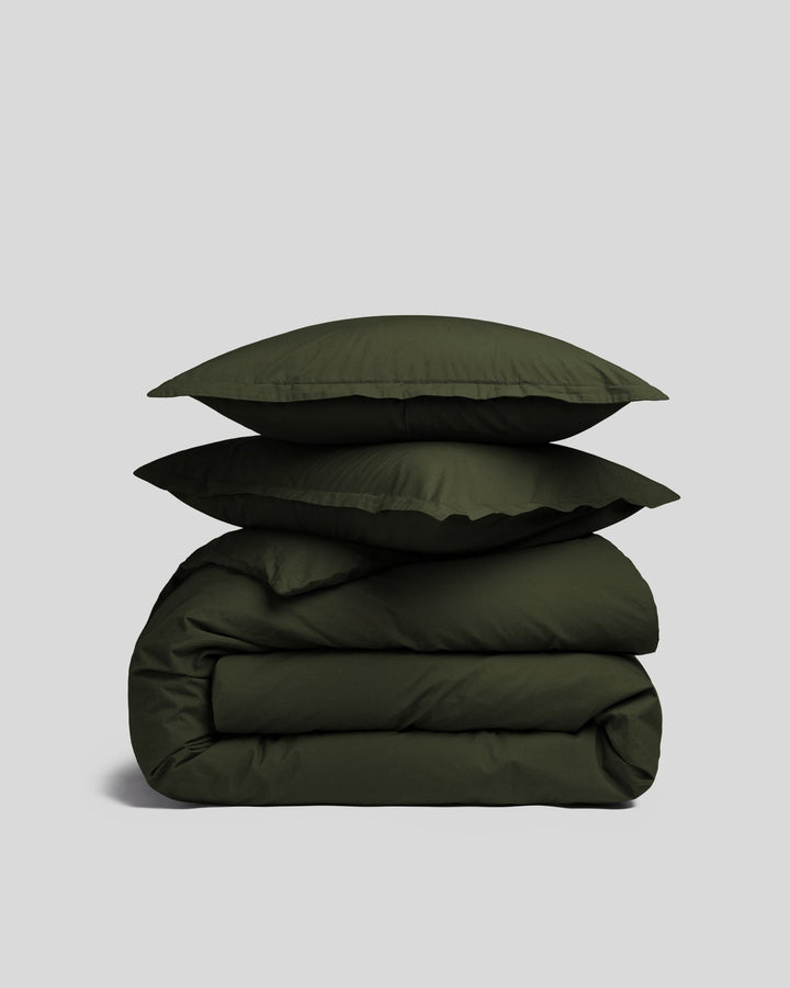 Brushed Cotton Duvet Cover Set - Evergreen F/Q