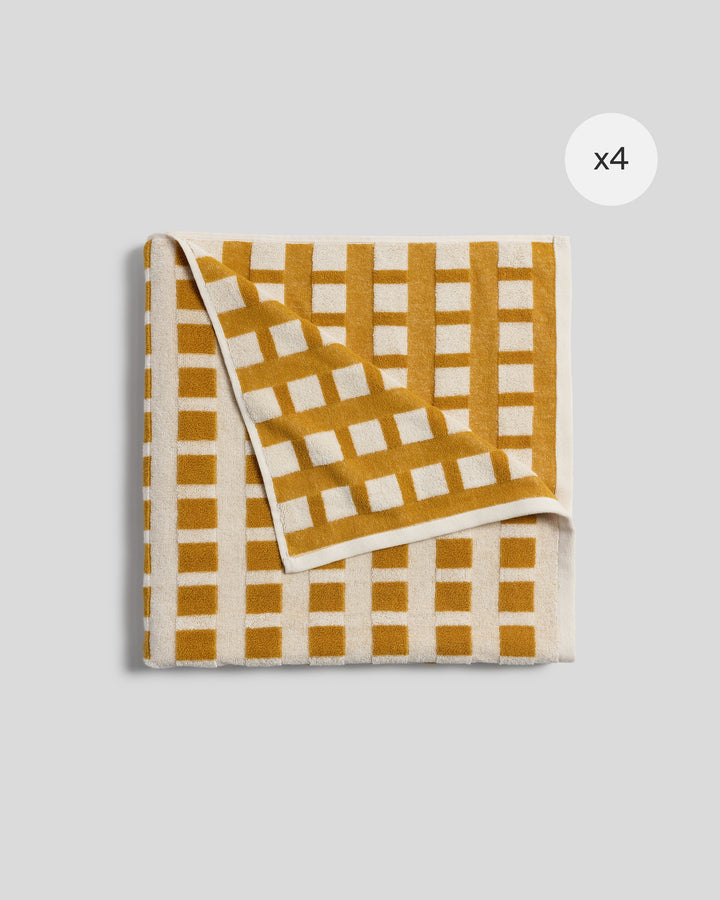 4x Capri Check Towel Bundle - Marigold with Natural