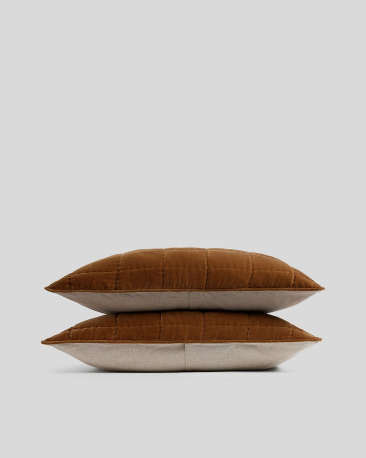 Hand Stitched Velvet Quilted Sham (Tobacco)