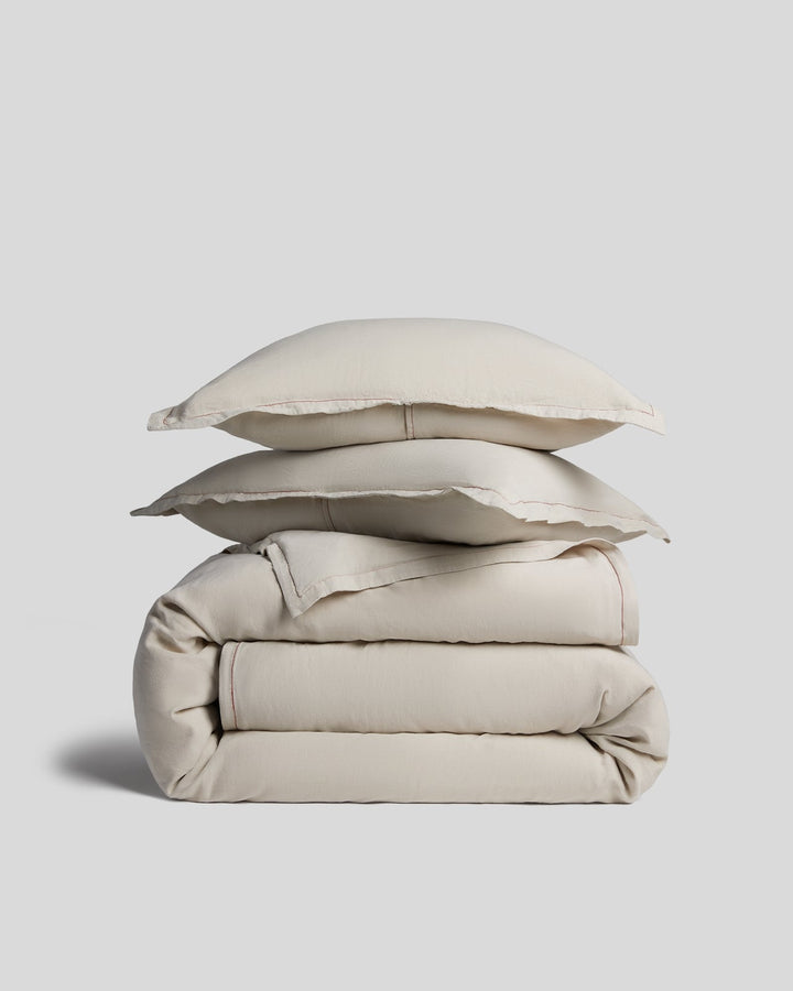Linen Tencel Duvet Cover Set - Bone with Canyon K/CK