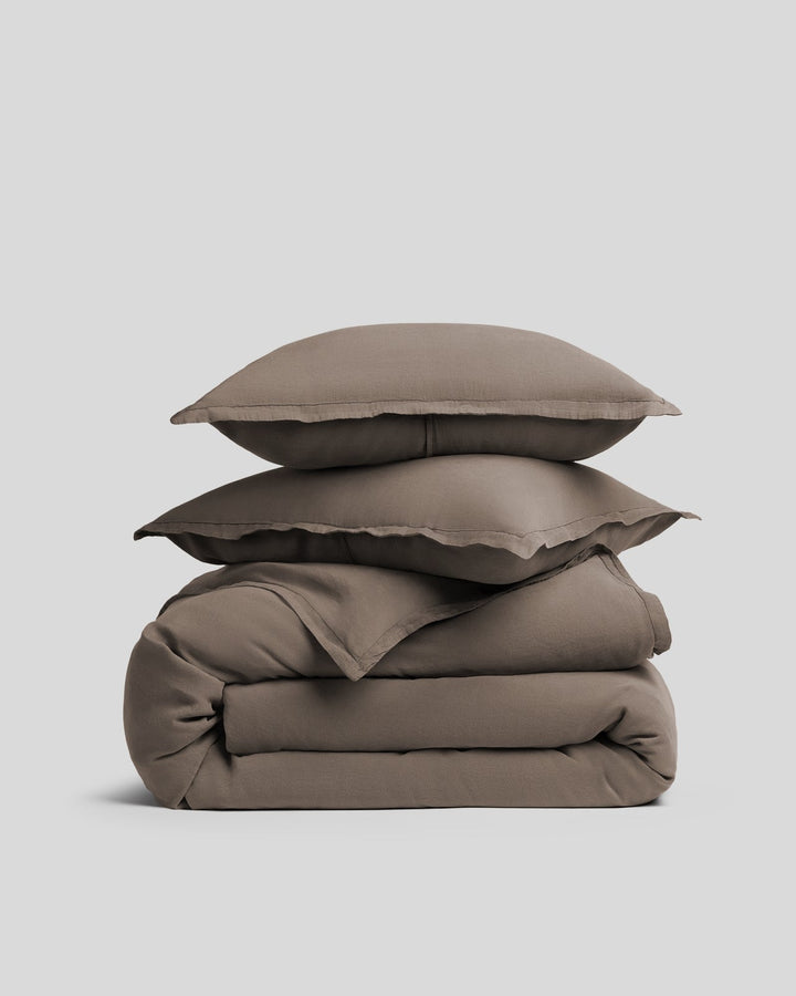 Linen Tencel Duvet Cover Set - Warm Grey F/Q