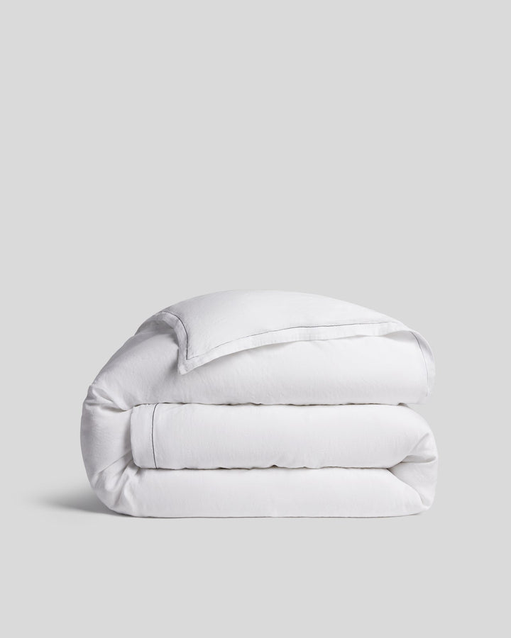 Linen Tencel Duvet Cover - FINAL SALE (White with Black)
