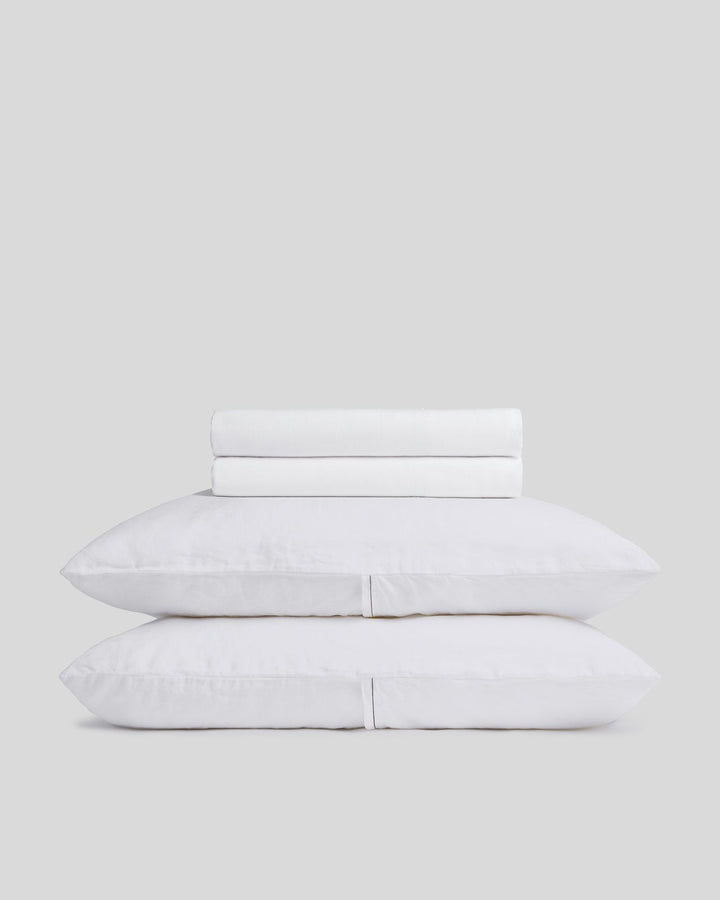Linen Tencel Sheet Set - White with Black F/Q