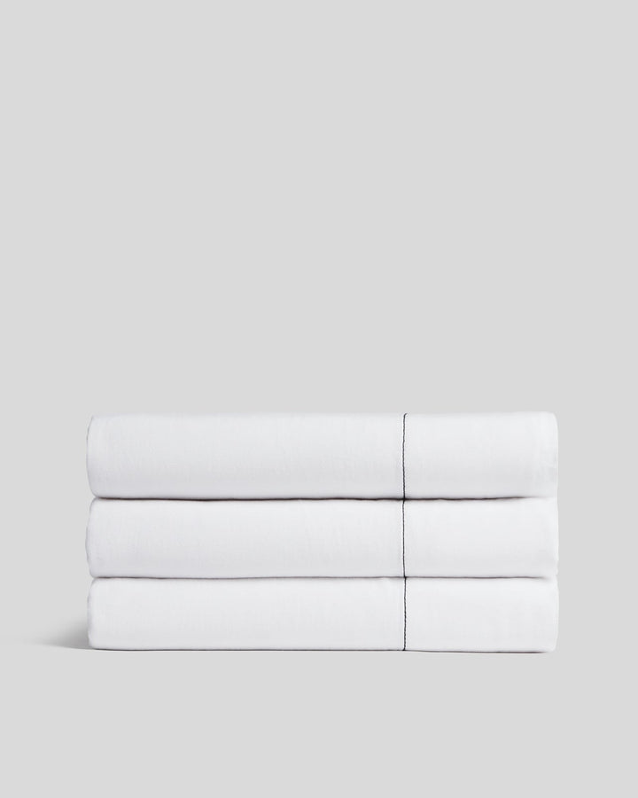 Linen Tencel Top Sheet - FINAL SALE (White with Black)