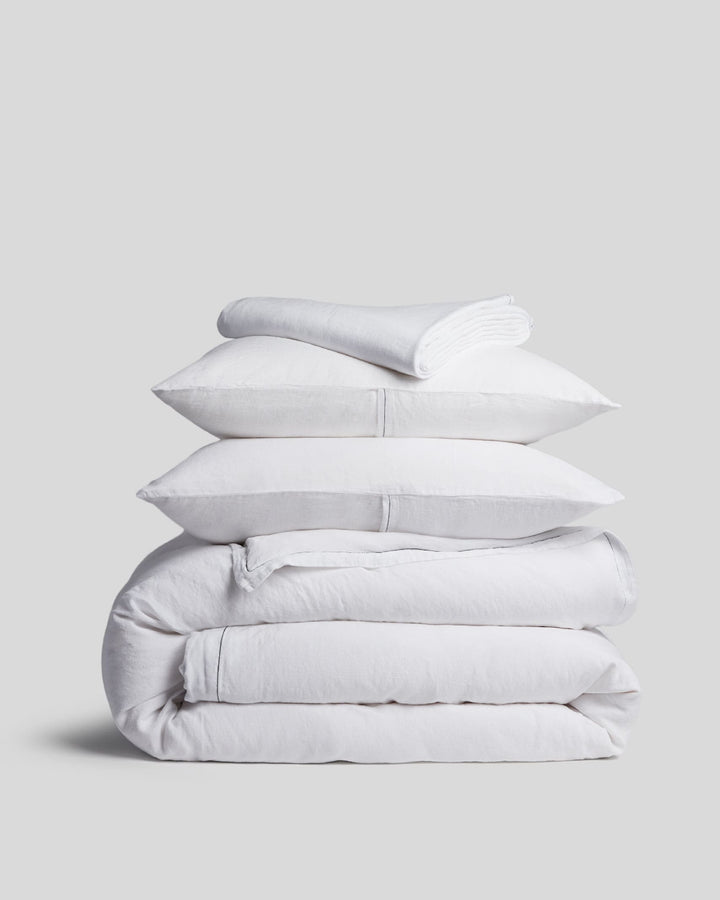 Linen Tencel Venice Set - White with Black K/CK