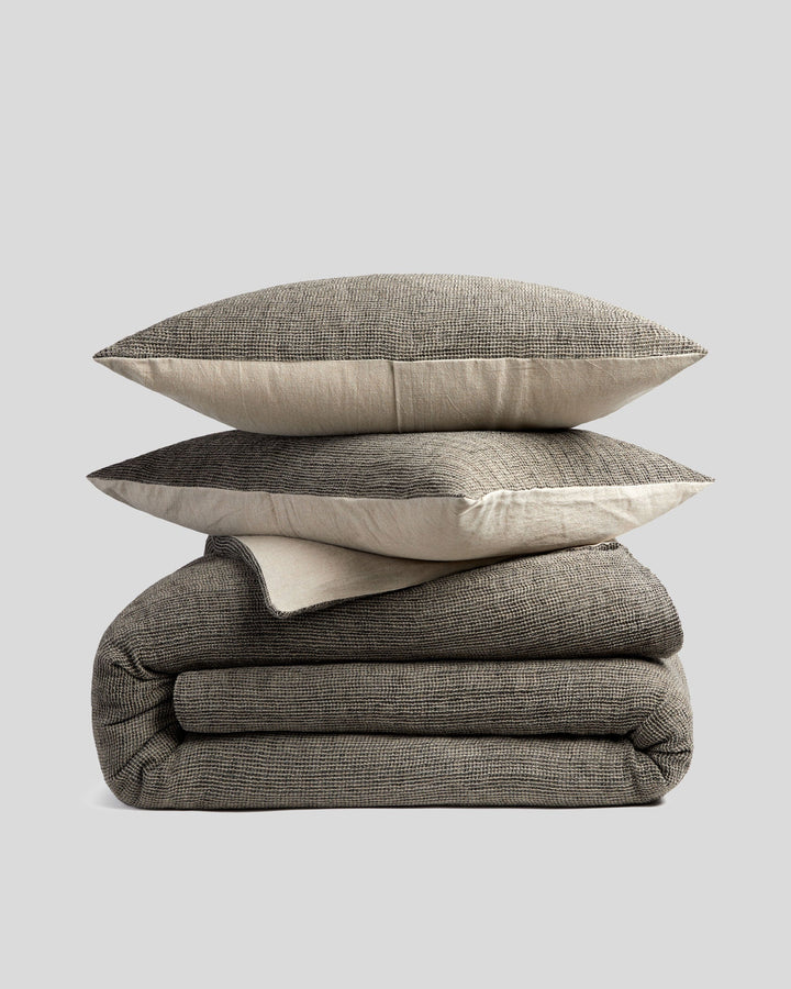 Honeycomb Duvet Cover Set - Soft Black and Natural F/Q