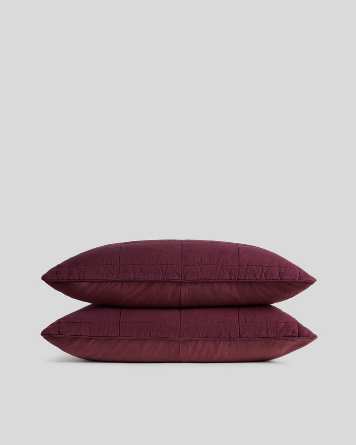 Linen Box Quilted Sham Set (Garnet)