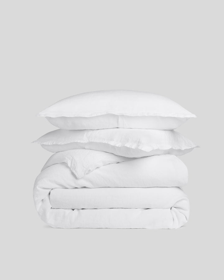 Linen Duvet Cover Set - White F/Q