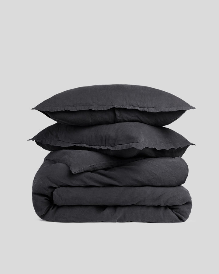 Linen Duvet Cover Set - Coal F/Q