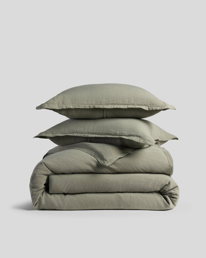 Linen Tencel Duvet Cover Set - Moss F/Q