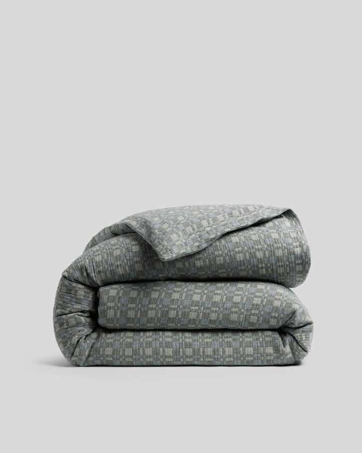 Modern Check Jacquard Duvet Cover (Dusk and Moss)