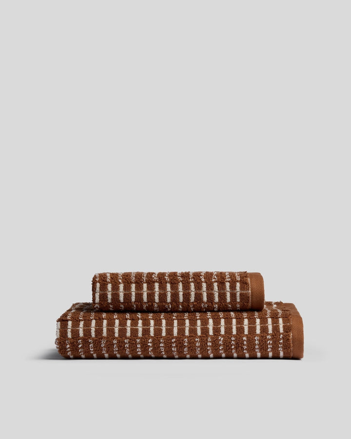 Organic Ladder Stripe Towels (Tobacco and Cream)