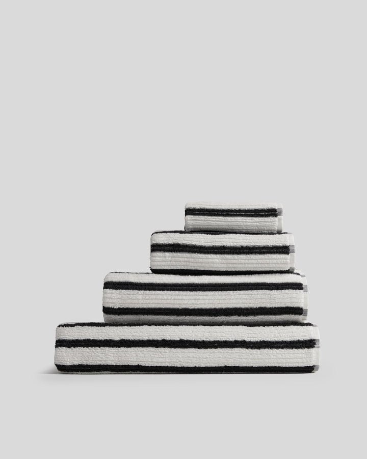 Organic Resort Stripe Towels - FINAL SALE (Plaster with Soft Black)
