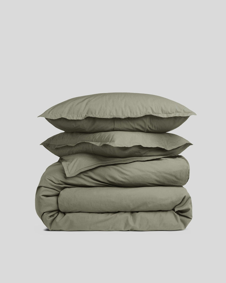 Percale Duvet Cover Set - Moss F/Q