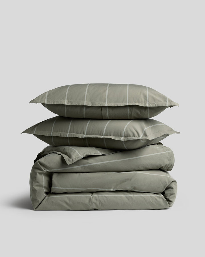 Percale Duvet Cover Set - Moss Stripe K/CK