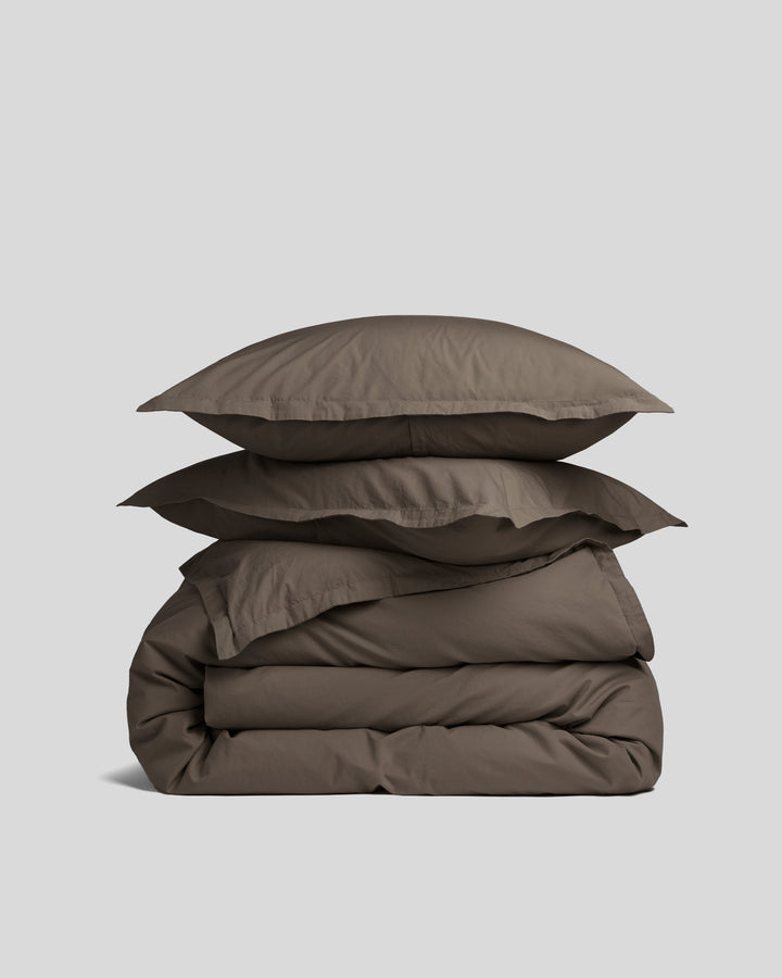 Percale Duvet Cover Set - Warm Grey F/Q
