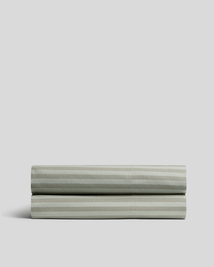 Percale Fitted Sheet (Moss Stripe)