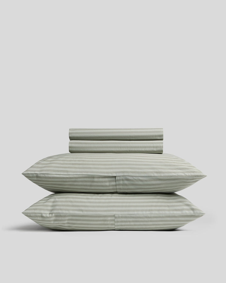 Percale Sheet Set - Moss Stripe K/CK