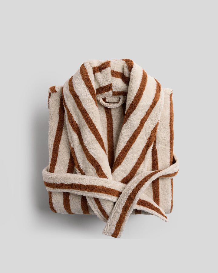 Terry Stripe Robe (Bone and Tobacco)
