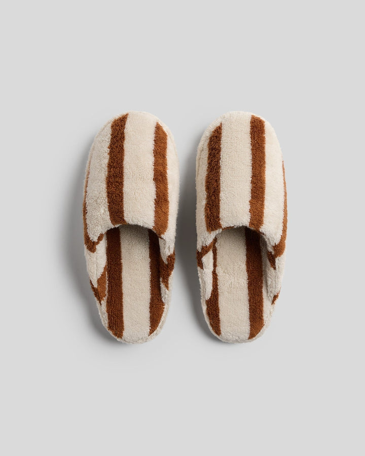 Terry Stripe Slippers (Bone and Tobacco)
